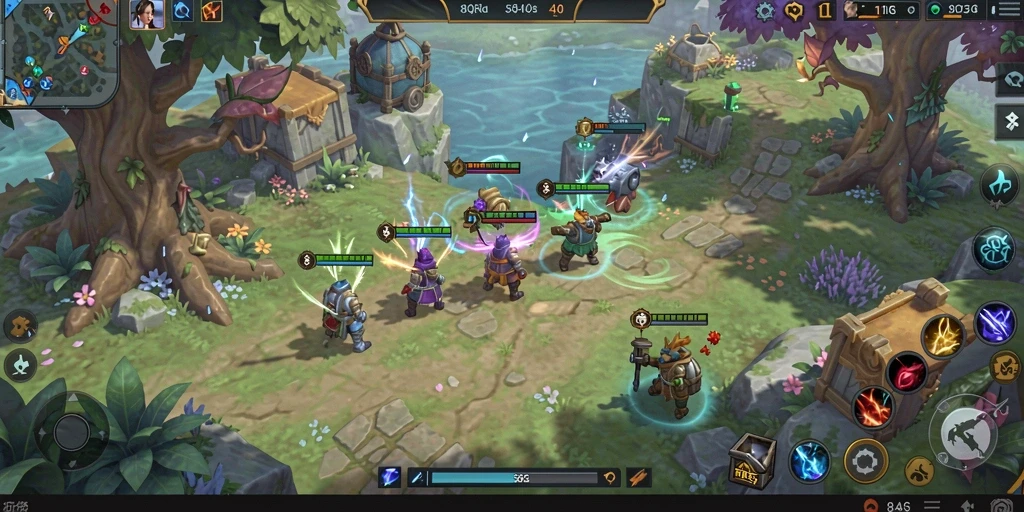 Screenshot gameplay 8QR menunjukkan pertempuran strategi yang intens.