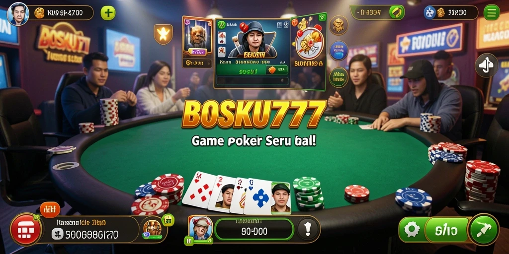 Tampilan gameplay poker BOSKU777 yang menarik dan interaktif.