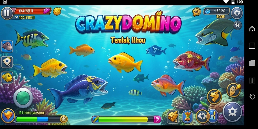 Tampilan gameplay seru di CRAZYDOMINO saat menembak ikan.