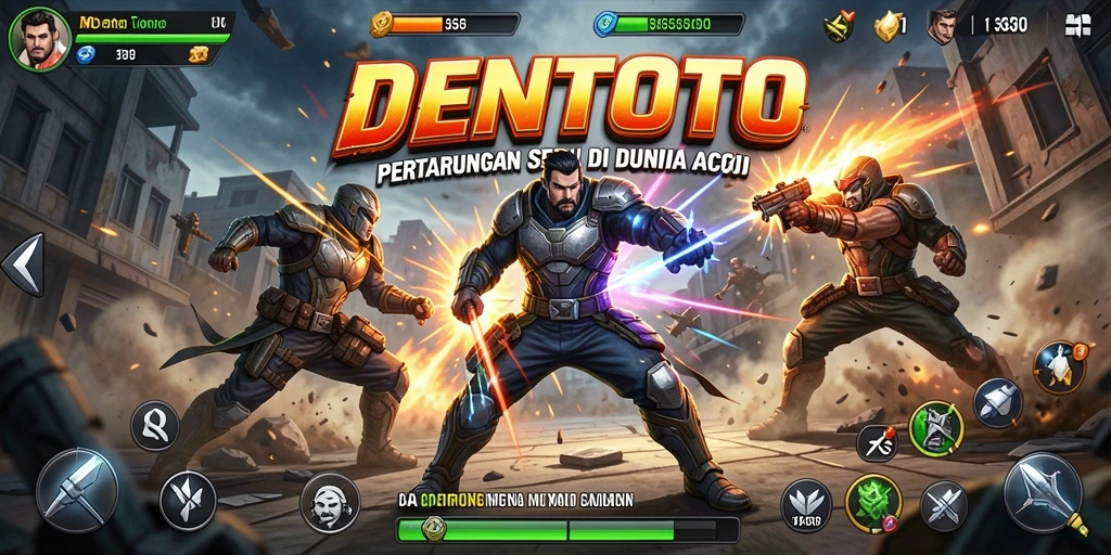 Screenshot DENTOTO menampilkan aksi pertempuran yang mendebarkan.