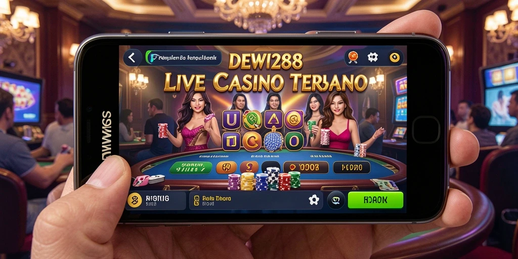 Screenshot DEWI288 menampilkan dealer langsung dalam suasana kasino nyata.