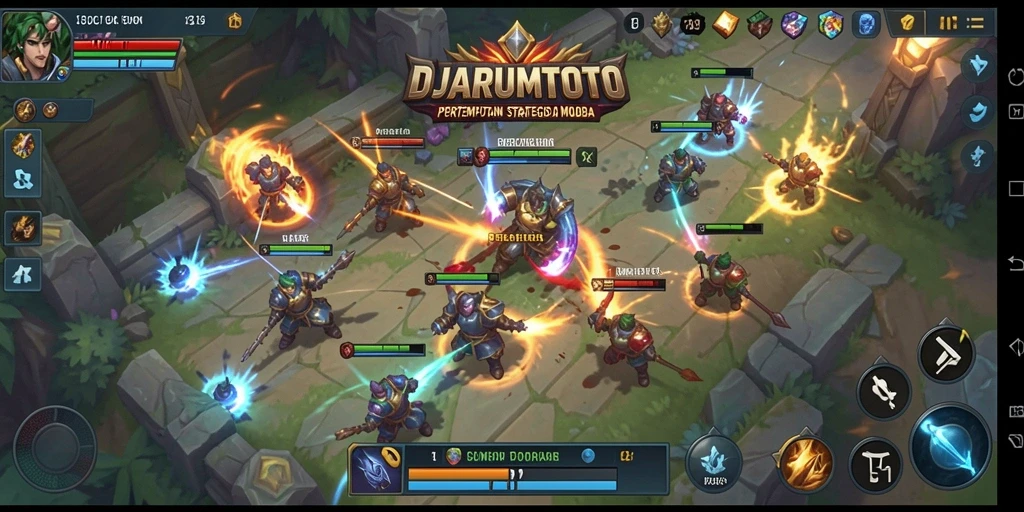 Screenshot gameplay di DJARUMTOTO yang menunjukkan aksi seru dalam pertempuran MOBA.