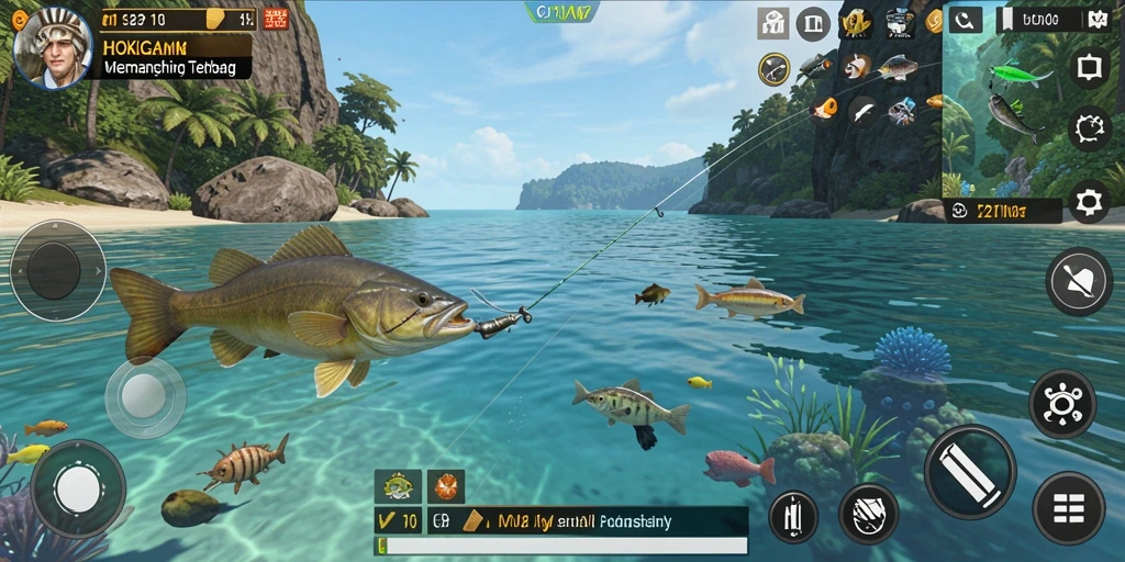 Tampilan gameplay HOKIGAME dengan aksi memancing yang seru.