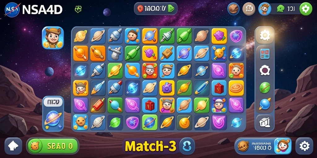 Screenshot utama menampilkan gameplay seru dari NASA4D dengan elemen Match-3.