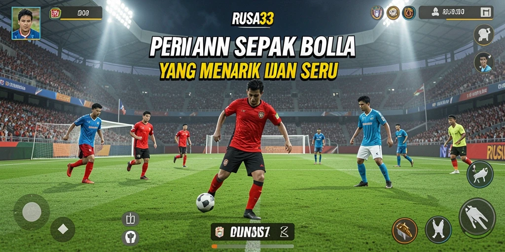 Tangkapan layar utama RUSA33 menampilkan aksi sepak bola yang intens dan grafis yang menarik.