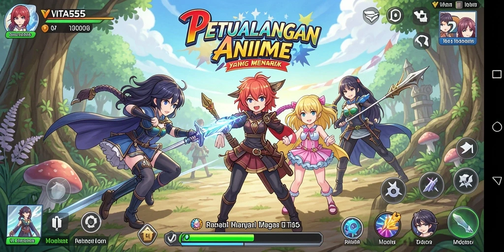 Screenshot VITA555 menampilkan aksi karakter dalam dunia anime.